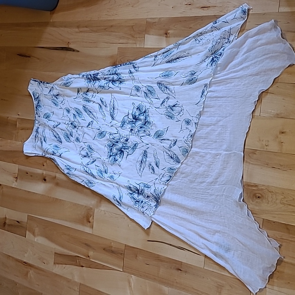 NWT Floral Lagenlook Maxi Dress Suzy Shier flowy gauzy crinkle Modest White - Picture 6 of 6
